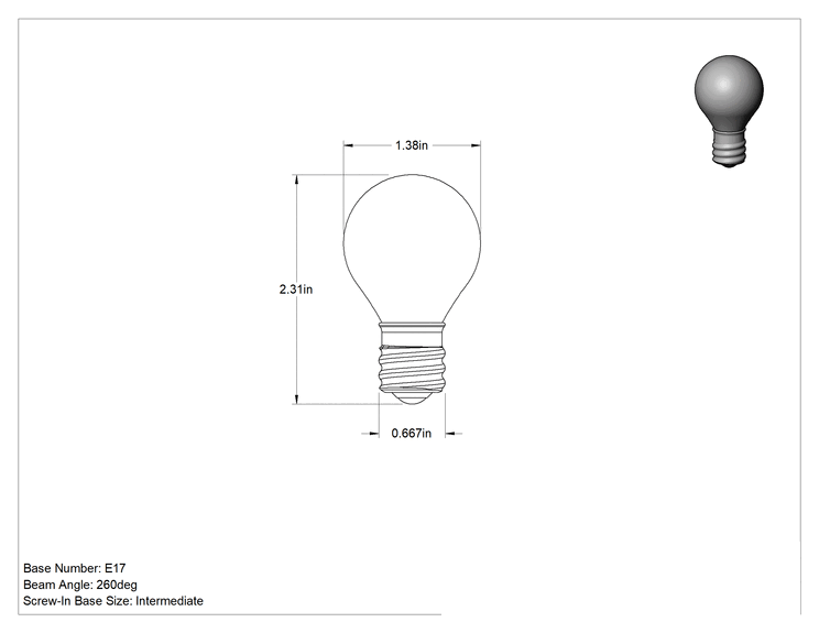 Teknik Çizim - Ampul, S11, Ara Taban, 120V, 10W, Akkor