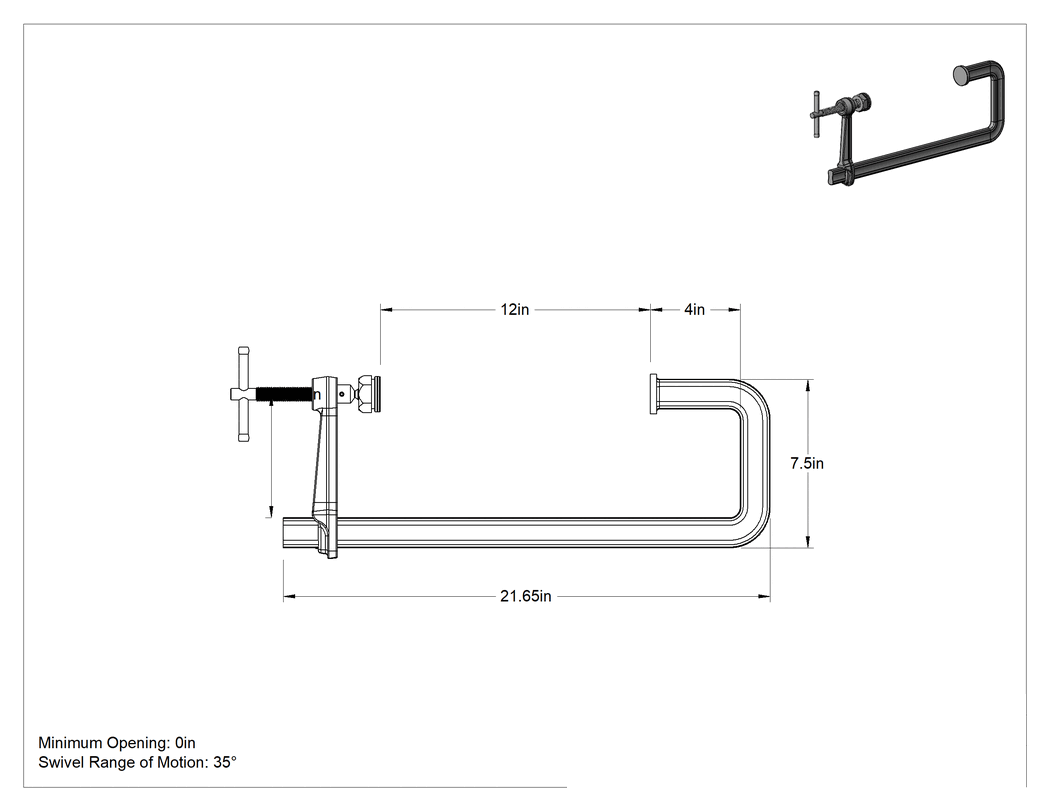 Teknik Çizim - Gömme Alanlar için Çubuk Kelepçesi, 0" - 12" Açıklık