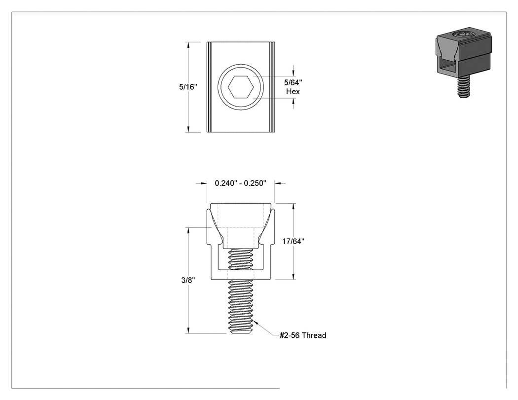 Teknik Çizim - Çift Sıkıştırmalı Fikstür Kelepçesi, 5/16" Uzunluk