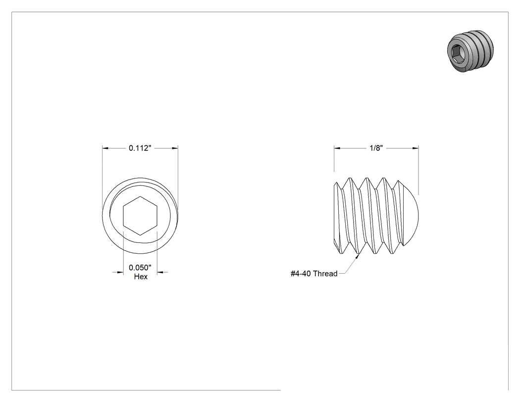 Teknik Çizim - Alaşımlı Çelik Oval Uçlu Setskur, Siyah Oksit, 4-40 Diş, 1/8" Uzunluk