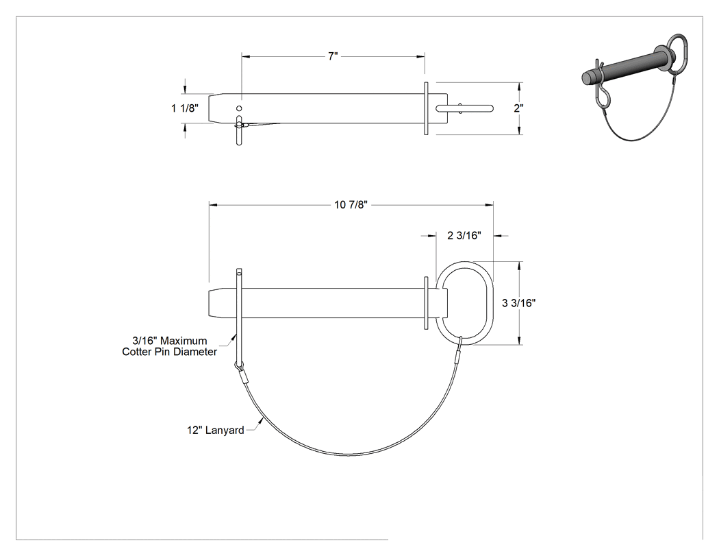 Teknik Çizim - Kopilyalı Bağlı Döngü Tutucu Çatal Pimi, Çinko Sarı Kromat Kaplamalı 1144 Karbon Çelik, 1-1/8" Çap