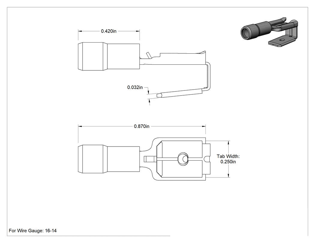 Teknik Çizim - Piggyback Faston Terminaller, Yalıtımlı Naylon Kutu, 16-14 AWG için