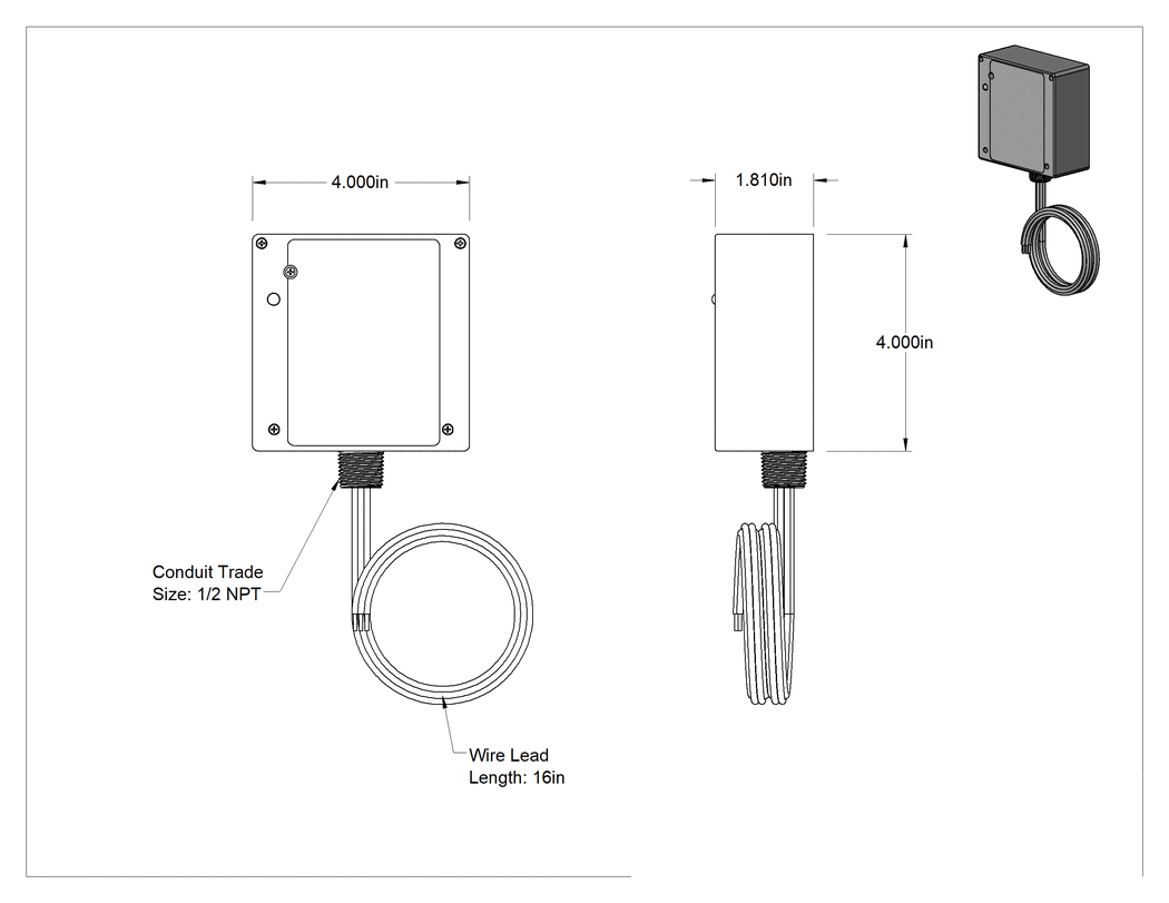 Teknik Çizim - Kapalı Röle, DPST-NO, 120 V AC Giriş Gerilimi
