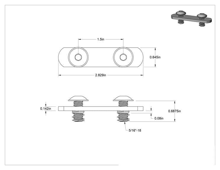 Teknik Çizim - T-Yivli Çerçeve, Çift Yaylı Somun ve Flanşlı Düğme Başlı, 1.5" Yüksekliğinde Ray için