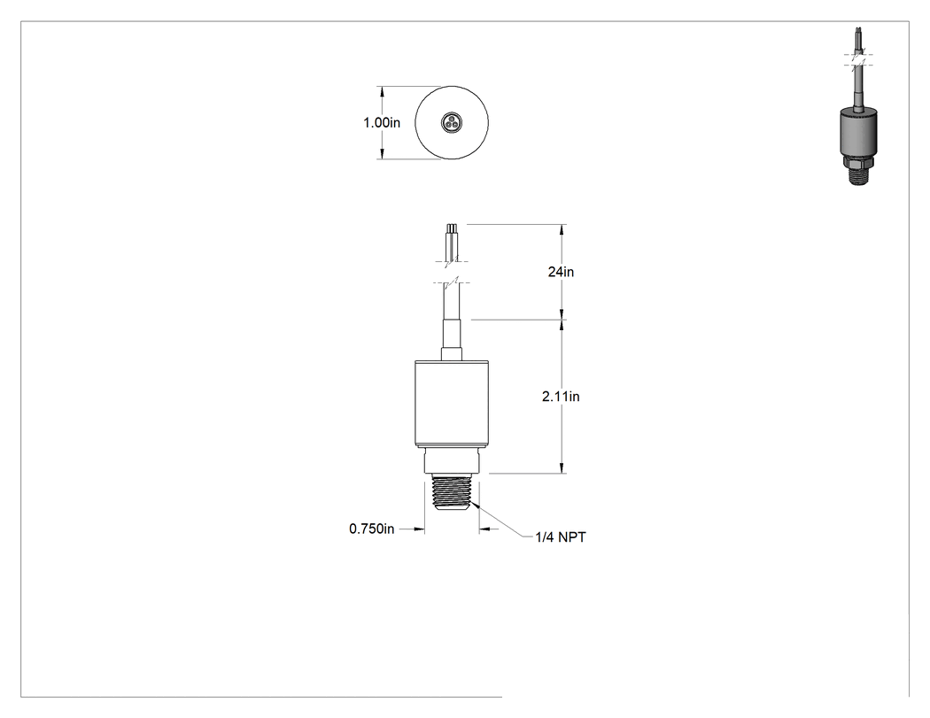 Teknik Çizim - Yüksek Hassasiyetli Basınç ve Vakum Transmitteri, 4-20 mA Çıkış, 0 ila 15 PSI
