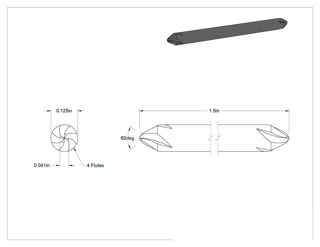 Teknik Çizim - Matkap Ucu Havşa, Torna Merkezleri için Havşa Uçlu, 1/8" Gövde