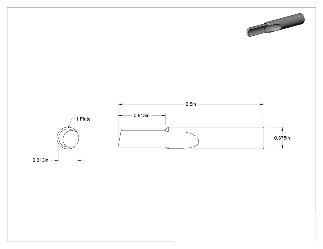 Teknik Çizim - Düz Karbür Freze Ucu, 5/16" Kesme Çapı