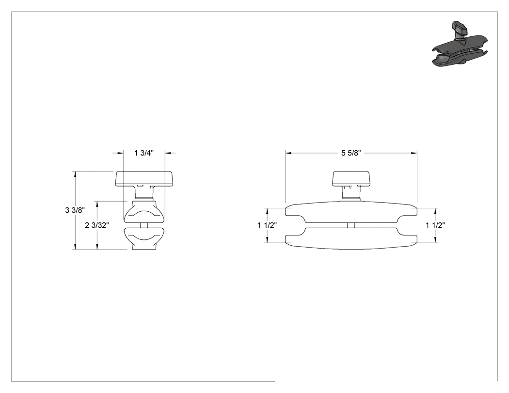 Teknik Çizim - 5-5/8" Uzunlukta Top Tutucu Konumlandırma Kolu için Sert Bağlantı Elemanı