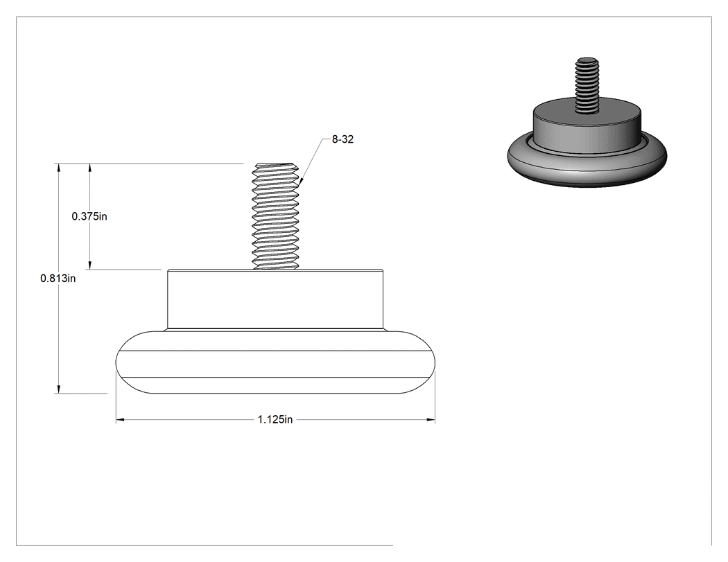 Teknik Çizim - Çinko Kaplı Çelik Saplamalı Sert Tesviye Bağlantı Elemanları, Kolay Kaydırma, 304 Paslanmaz Çelik Kılavuz, 8-32 Diş Boyutu, 50 lbs. Kapasite