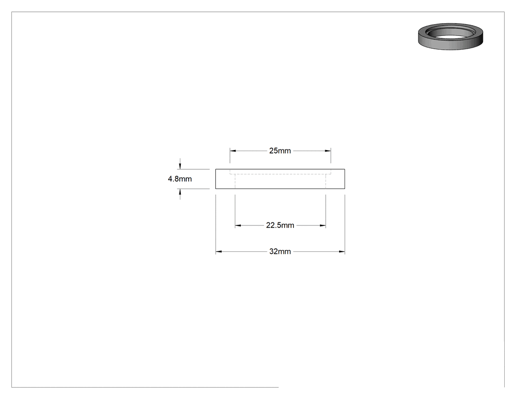 Teknik Çizim - İsveç Süt Ürünleri Conta Bağlantı Elemanları için Conta, PTFE Plastik, 1" Boru Dış Çapı için, 7/8" İç Çap