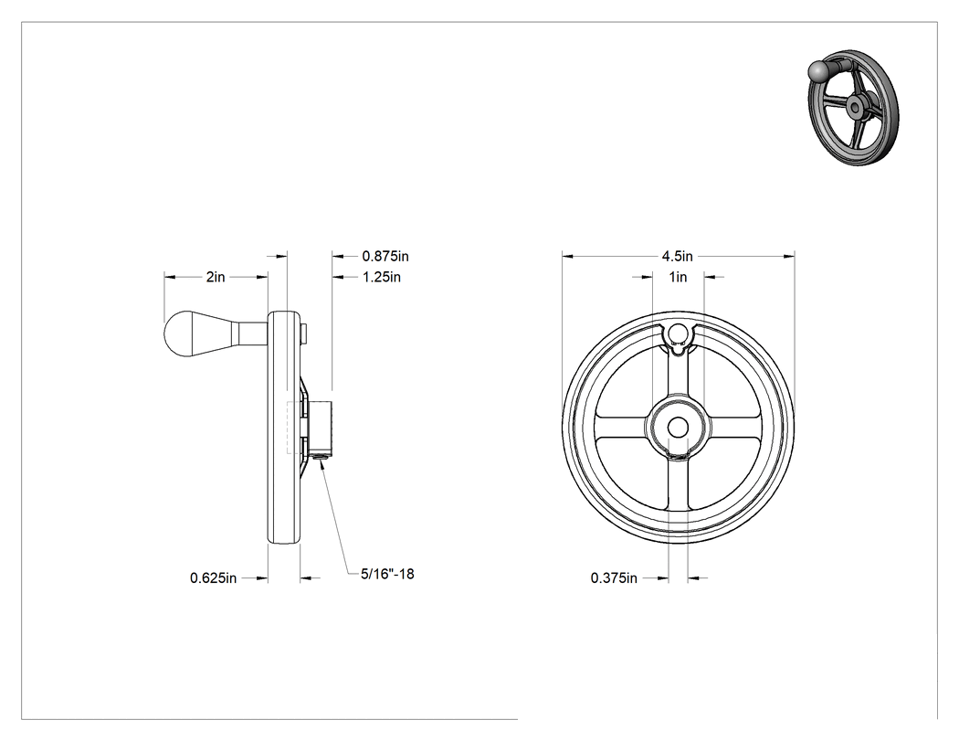 Teknik Çizim - Çinko Dişsiz Delikli Çarklı El Çarkı, Dönen Saplı Delikli Çukur Tekerlek, 3/8" Delik