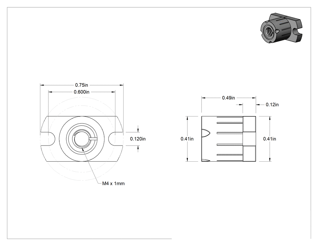 Teknik Çizim - O-Ringli Flanşlı Somun, Ultra Hassas Kılavuz Vida için M4 x 1 mm Diş Boyutu