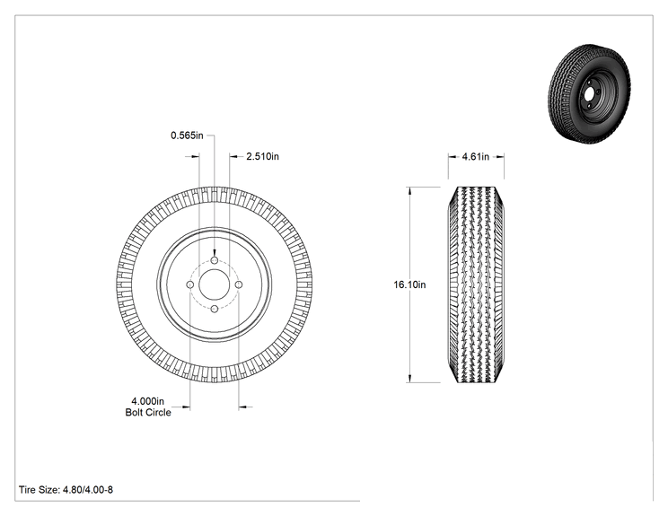 Teknik Çizim - Kamyonlar için 16-1/8" Çaplı Tekerlek, Taşıyıcılar ve Römorklar