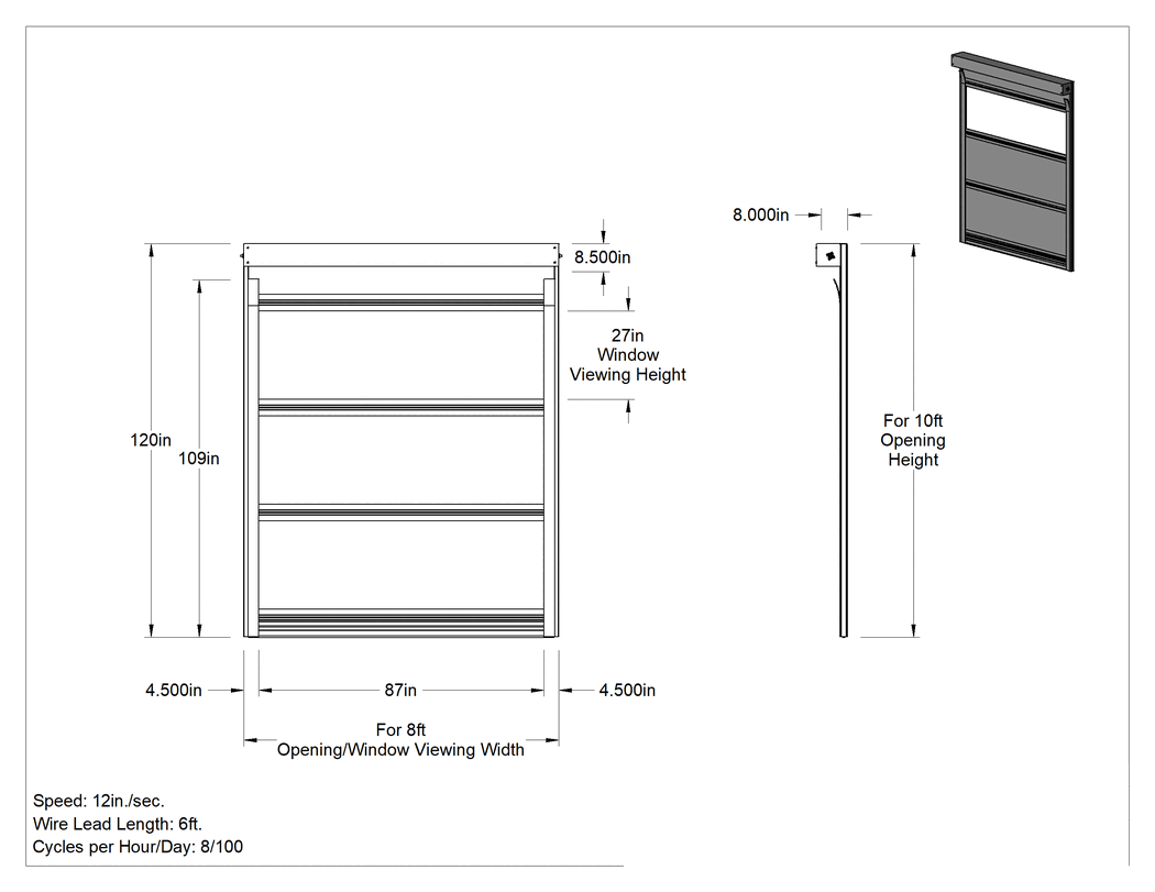 Teknik Çizim - Otomatik Vinil Sarma Kapısı, 8 fit genişlik x 10 fit yükseklik açıklığı için, 8 Çevrim/saat