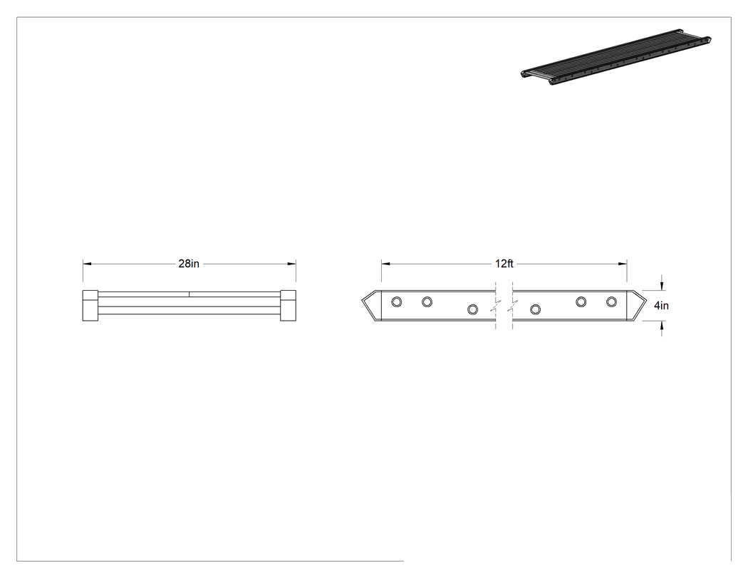 Teknik Çizim - 750 lbs. Kapasiteli Tahta, 12 Fit Uzunluk x 28 inç Genişlik x 4 inç Yükseklik