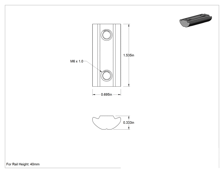 Teknik Çizim - Ağır Hizmet Tipi Kilitli Yivli Çerçeve ve Bağlantı Elemanları, 40 mm Yüksekliğinde Ray için Çift Uç Beslemeli Somun
