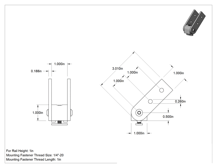 Teknik Çizim - T-Yivli Çerçeve, 1" Yüksekliğinde Tek Ray için Standart 90 Derece Pivot, Siyah