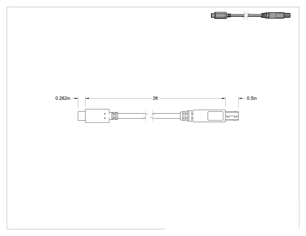 Teknik Çizim - USB Kablosu, USB 3.2 Gen 2 Standardı, C Fişi x B Fişi, 3 Fit Uzunluk