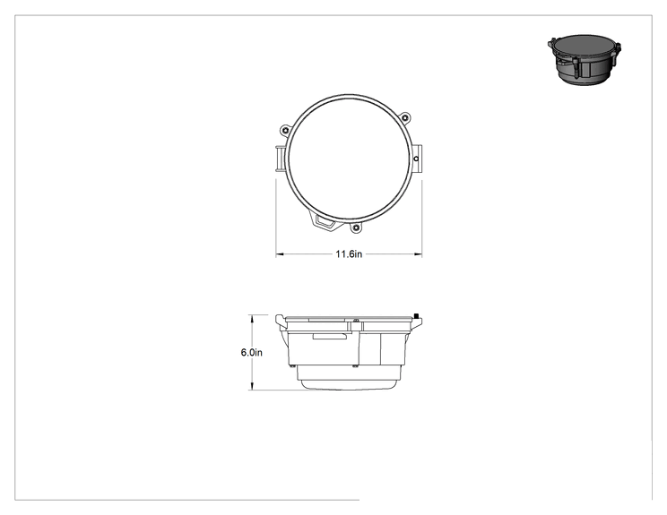Teknik Çizim - Yenileme Yıkamalı Yuvarlak Körfez Işığı, 11-5/8" Toplam Çap, 3300 lümen