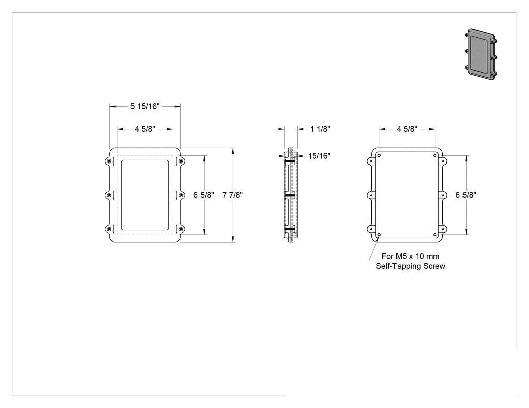 Teknik Çizim - EMI/RFI Koruyucu Alüminyum Muhafaza, 8" Yükseklik x 6" Genişlik x 1-1/8" Derinlik