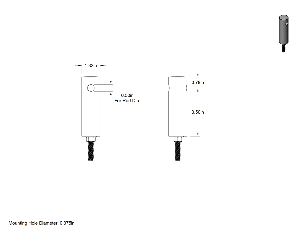 Teknik Çizim - 1/2 inç Çaplı Yatay Çubuk için 1.32 inç Çaplı Paslanmaz Çelik Braket