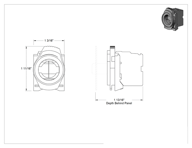 Teknik Çizim - Kontak Bloğu, Mandallı, DPST-1NO/1NC, 22 mm Panel Montajlı Metal Düğme Anahtarı için