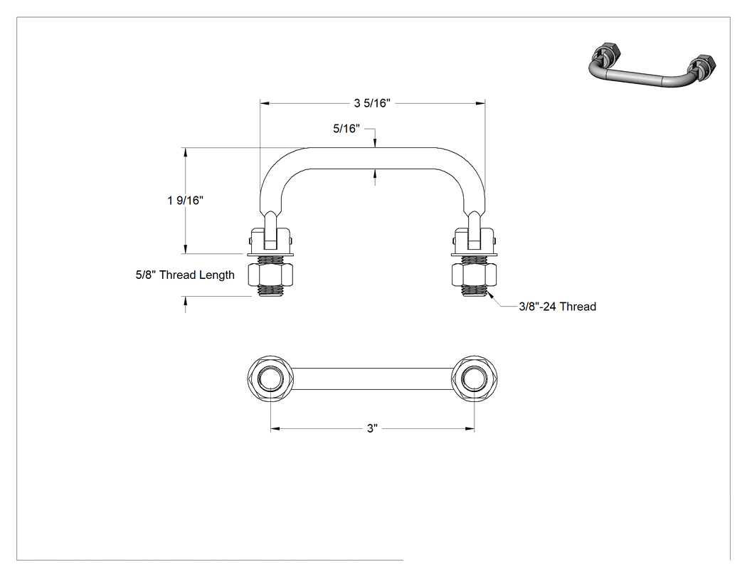 Teknik Çizim - Katlanabilir Çekme Kolu, Sabit Dişli Saplamalı, Alüminyum, 180 Derece Açı, 3" Genişlik
