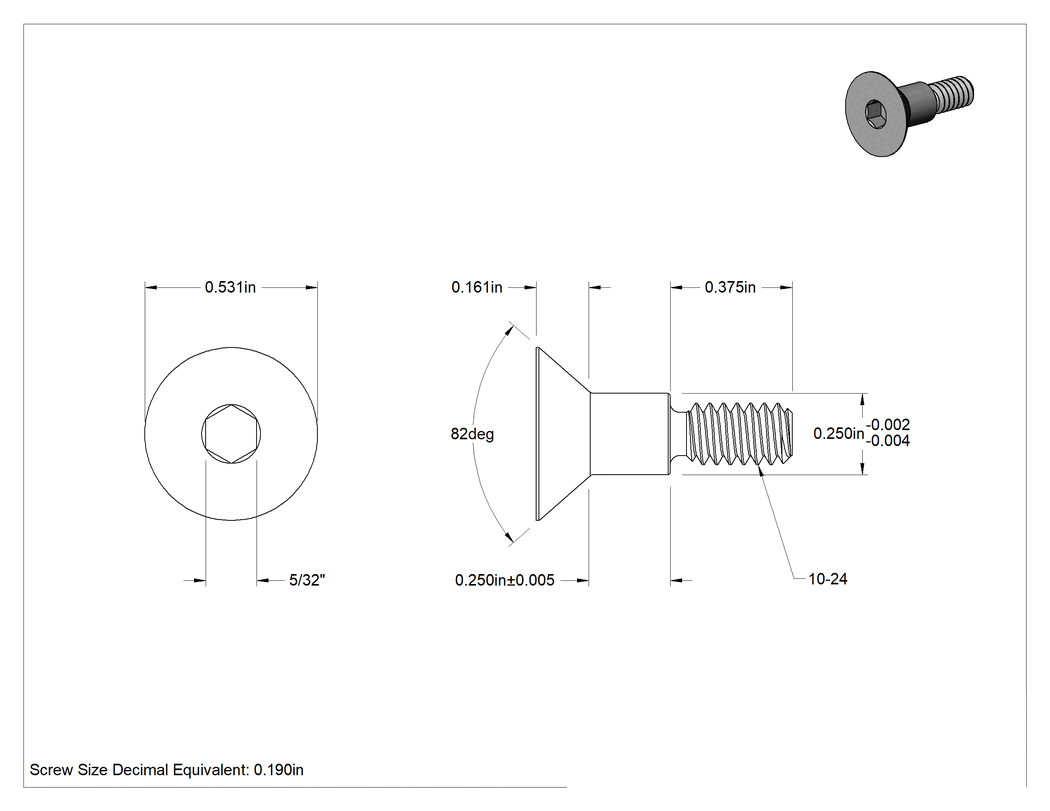 Teknik Çizim - 18-8 Paslanmaz Çelik Omuzlu Vida, 1/4" Omuz Çapı, 1/4" Omuz Uzunluğu, 10-24 Diş