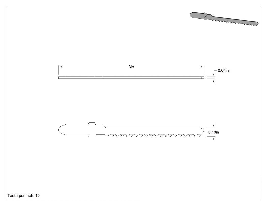 Teknik Çizim - Uzun Ömürlü T-Şaftlı Dekupaj Testere Bıçağı, 3" Uzunluk