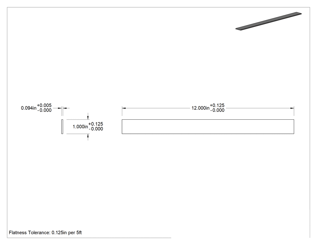 Teknik Çizim - Bıçak Kalitesinde S30V Paslanmaz Çelik, 3/32" Kalınlık, 1" x 12"