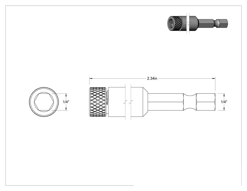 Teknik Çizim - Bit Adaptörü, Döndürmeli Kilitli Güçlü Tutuşlu, 2-3/8" Toplam Uzunluk