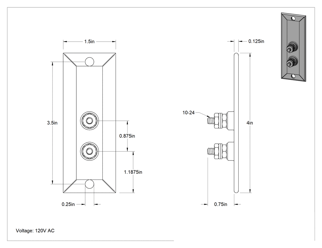 Teknik Çizim - Cıvata ve Kelepçe Montajlı Şerit Isıtıcı, 430 paslanmaz çelik kılıflı, 120V AC, 1-1/2" Genişlik, 75W