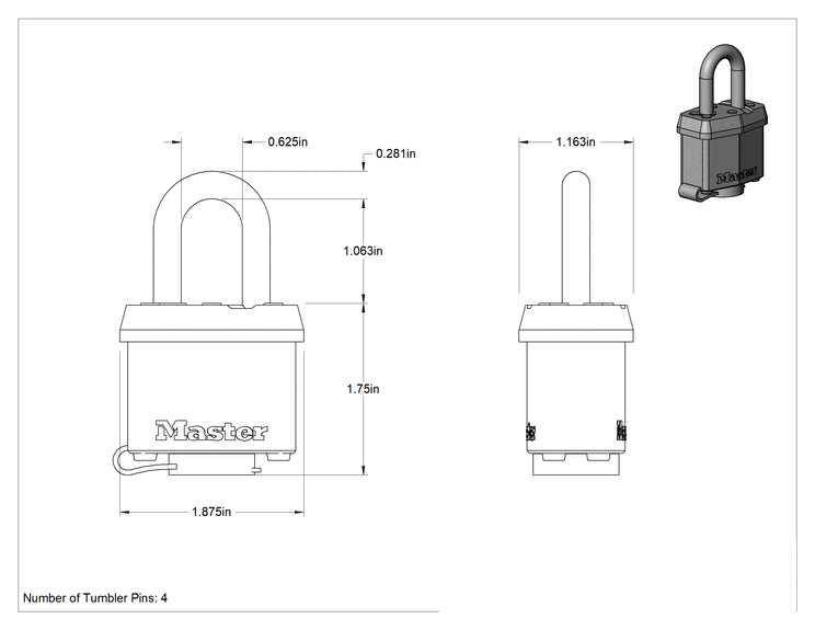 Teknik Çizim - Hava Koşullarına Dayanıklı Eş Anahtarlı Asma Kilit, Lamine Çelik Gövde, Master Lock 312Ka, Anahtar Numarası, 2001