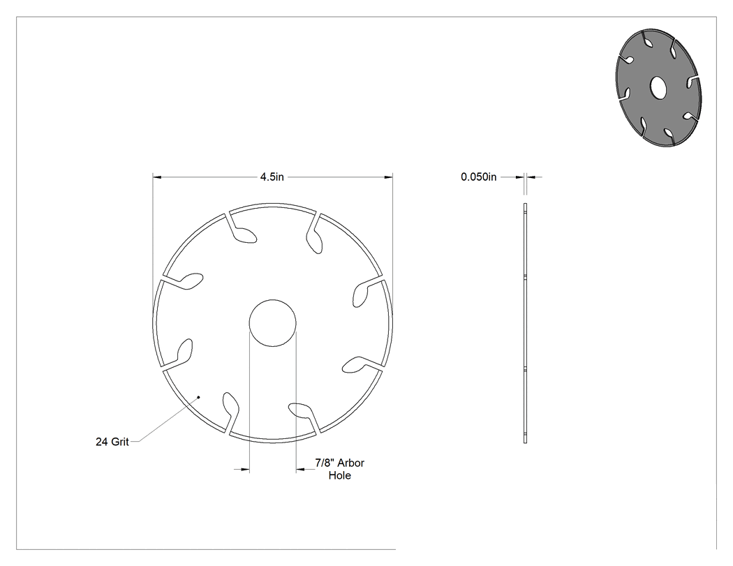 Teknik Çizim - Açılı Taşlama Makinesi Kesme Diski, Seramik ve Cam için, 4-1/2" Çap, 3/64" Kalınlık