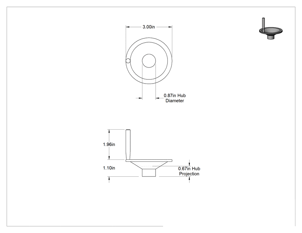 Teknik Çizim - Parlak 303 Paslanmaz Çelik İşlenebilir Göbekli Katı El Çarkı, Dönen Saplı, 3" Tekerlek Çapı, 1-7/64" Tekerlek Çıkıntısı