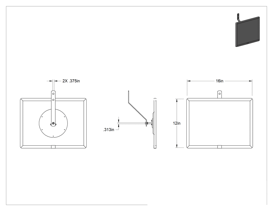 Teknik Çizim - Güvenlik Aynası, Paslanmaz Çelik Destekli Cam, 12" x 16"