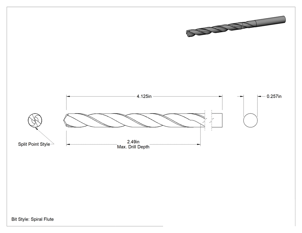 Teknik Çizim - TiAlN Kaplı Yüksek Hız Çeliği Matkap Ucu, Jobber, F Uç Ölçüsü, 4-1/8" Toplam Uzunluk
