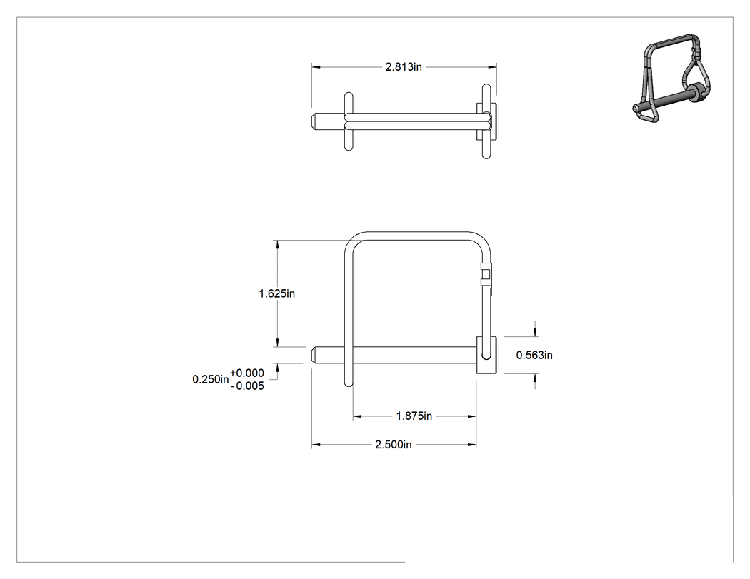 Teknik Çizim - Tel Tutuculu 18-8 Paslanmaz Çelik Çatal Pim, Halkalı Kare, 1/4" Çap, 1-7/8" Kullanılabilir Uzunluk