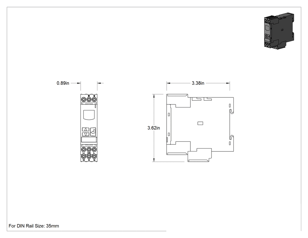 Teknik Çizim - Akım İzleme Rölesi, Vida Terminalleri ve Io Linkli, 24 V DC Giriş