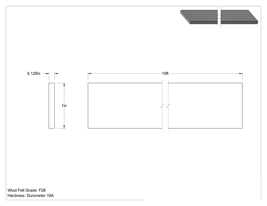 Teknik Çizim - F26 Keçe Şerit, Yumuşak, Düz Destek, 10 Fit Uzunluk, 1" Genişlik, 1/8" Kalınlık