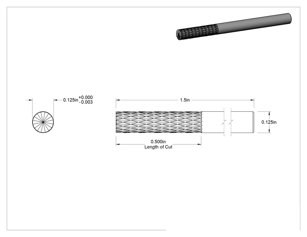 Teknik Çizim - Yüzey Karbür Kare Uçlu Freze, 1/8" Freze Çapı, İnce Aralıklı