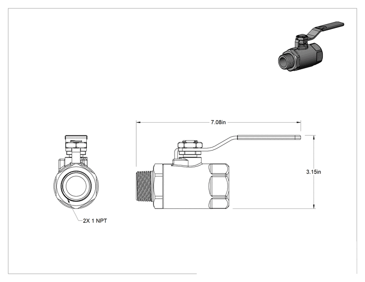 Teknik Çizim - Bronz Gövde Standart Portlu Açma/Kapama Vanası, 1 NPT Erkek x 1 NPT Dişi