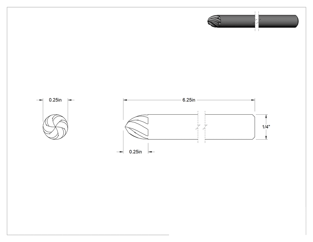 Teknik Çizim - Yumuşak Metaller ve Plastik için Ekstra Uzun Frez, Alev, 1/4" Baş Çapı