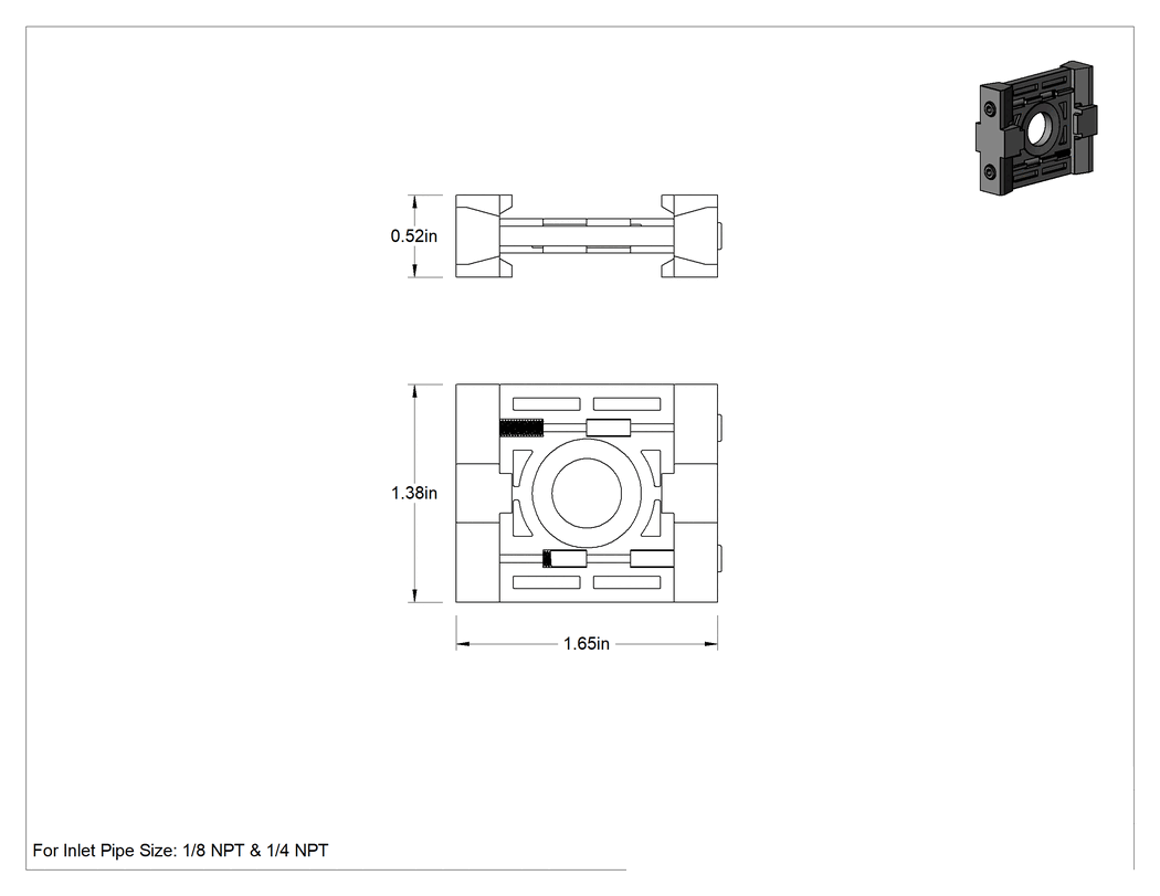 Teknik Çizim - SMC Modüler Basınçlı Hava FRL Birleştirici Kelepçesi, 1/8'lik 20 Serisi için, 1/4 Boru Boyutu Giriş