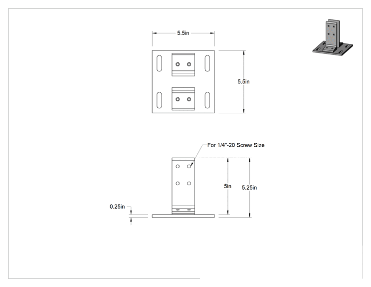 Teknik Çizim - T-Yivli Çerçeve, 2" Yüksekliğinde Çift Ray için Montaj Ayağı, Gümüş