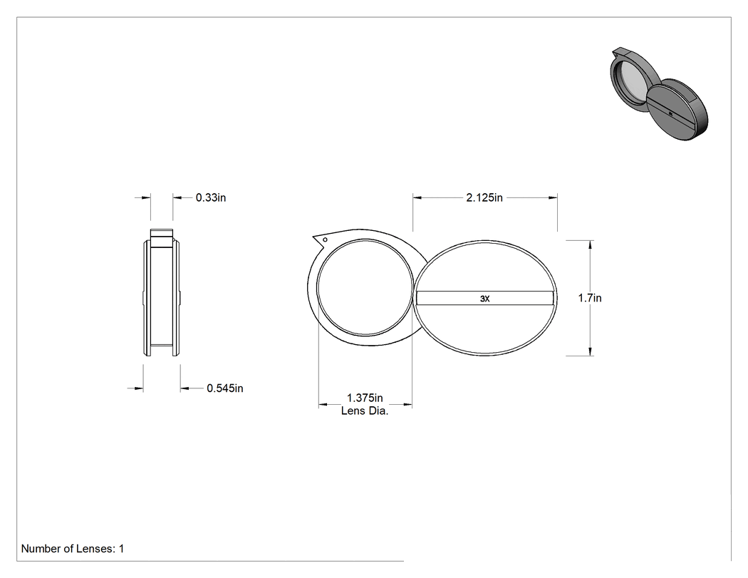Teknik Çizim - Kaydırmalı Büyüteç, Oval Kutulu, 1 Akrilik Plastik Lens