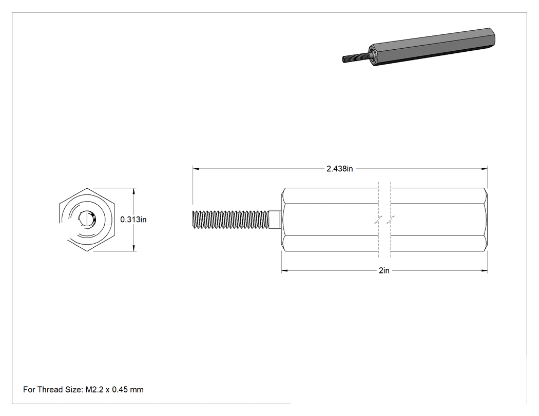 Teknik Çizim - Helisel Dişli Ek Montaj Aleti, Düz Saplı, M2.2 x 0.45 mm Diş Boyutu için