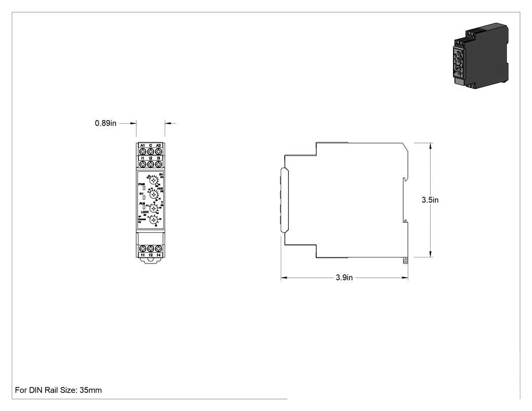 Teknik Çizim - Akım İzleme Röleleri, Vidalı Terminalli, 24 V AC/DC Giriş