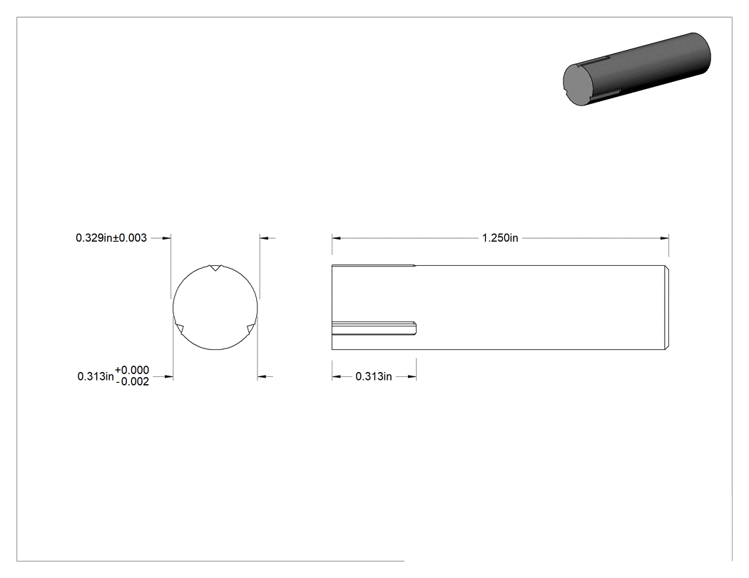 Teknik Çizim - Çeyrek Oluklu Pim Pimler, 5/16" Çap, 1.25" Uzunluk