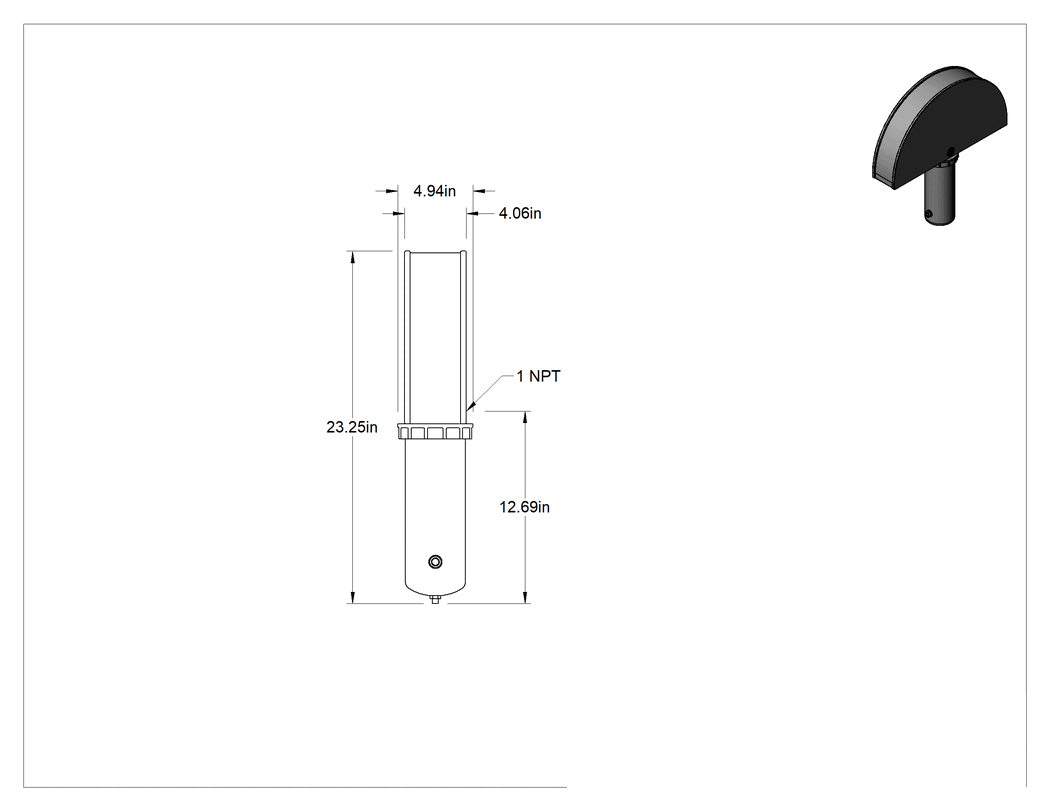Teknik Çizim - Yüksek Basınçlı Kurutucu Basınçlı Hava Kurutucu, Su ve Parçacıklar için, Alüminyum Kase, 1 NPT, 23-1/4" Yükseklik